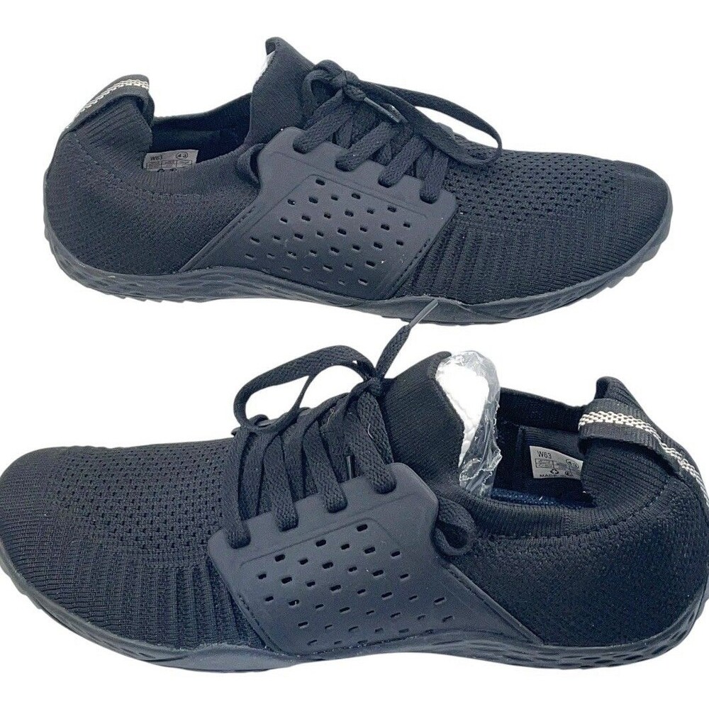 Whitin Mens W63 Walking Shoes Lace Up Minimalist Barefoot Black Knit Size US 10